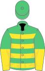 Emerald green, yellow hoops, halved sleeves