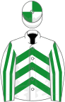 White, green chevrons, striped sleeves, quartered cap