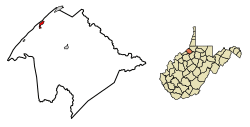 Location of Sistersville in Tyler County, West Virginia.