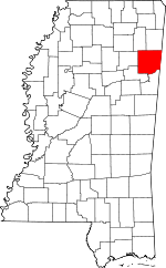 Map of Mississippi highlighting Monroe County