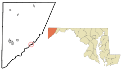 Location of Kitzmiller shown in Maryland