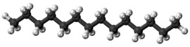 Ball-and-stick model of the tetradecane molecule