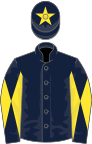 Dark blue, dark blue and yellow diabolo on sleeves, dark blue cap, yellow star