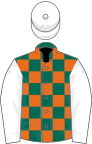 Dark Green and Orange check, White sleeves and cap