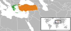 Map indicating locations of Greece and Turkey