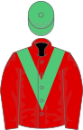Red, emerald green chevron, emerald green cap