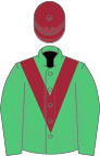 Emerald green, maroon chevron, maroon cap