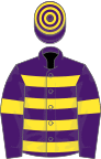 Purple, yellow hoops and armlets, hooped cap