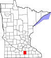 State map highlighting Waseca County