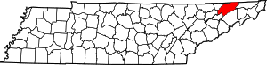Map of Tennessee highlighting Hawkins County