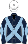 Dark blue, light blue cross belts, dark blue sleeves, light blue diabolo, white cap
