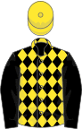 Black and yellow diamonds, black sleeves, yellow cap