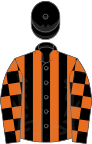 Black and Orange stripes, checked sleeves, Black cap