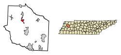 Location of Dyer in Gibson County, Tennessee.