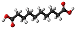 Ball-and-stick model of the sebacic acid molecule