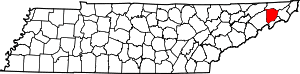Map of Tennessee highlighting Washington County