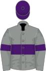 Grey, purple hoop and armlets, purple cap