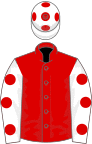 Red, white sleeves, red spots, white cap, red spots