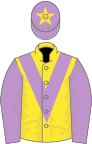 Yellow, mauve chevron and sleeves, mauve cap, yellow star