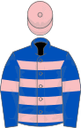 Royal blue, pink hoops, armlets and cap