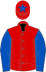 Red, royal blue sleeves, red cap, royal blue star