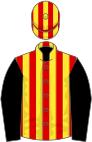 Red and yellow stripes, black sleeves