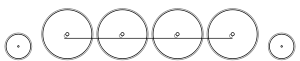 Diagram of one small leading wheel, four large driving wheels joined by a coupling rod, and one small trailing wheel