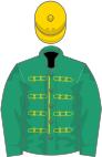 Emerald green, gold braid and cap