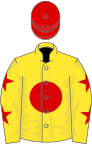 Yellow, red disc, yellow sleeves, red stars, red cap
