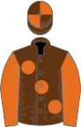 Brown, large orange spots and sleeves, quartered cap