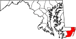 State map highlighting Worcester County