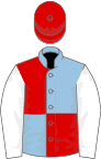 Light blue and red (quartered), white sleeves, red cap