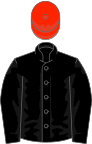 Black, scarlet cap
