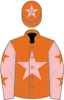 Orange, Pink star, Pink sleeves, Orange stars, Orange cap, Pink star