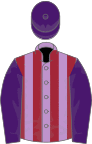 Mauve and maroon stripes, purple sleeves and cap