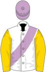 White, Lilac sash, Gold sleeves, Lilac cap