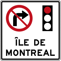 Right on red prohibited in Montreal Island sign