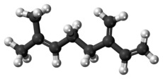 Ball-and-stick model of the beta-myrcene molecule