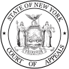 "The Great Seal of the State of New York": Blue-robed person at left, yellow-robed person at right, eagle at middle above the globe, which is above the plate of the green valley