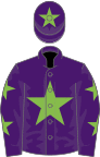 Purple, light green star, light green stars on sleeves, light green star on cap