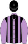 Mauve and black stripes, mauve sleeves, black cap