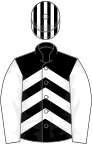 Black, white chevrons, white sleeves, striped cap