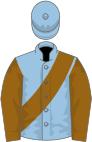 Light blue, golden brown sleeves and sash