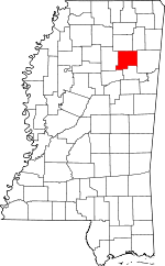 Map of Mississippi highlighting Chickasaw County