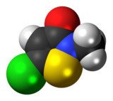Space-filling model of the methylchloroisothiazolinone molecule