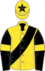 Yellow, black sash, black sleeves, yellow armlets, yellow cap, black star