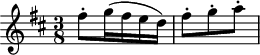 X:4 K:D M:3/8 L:1/4 .f/(g//f//e//d//)| .f/.g/.a/ |