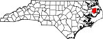 State map highlighting Tyrrell County