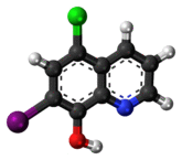 Ball-and-stick model of the clioquinol molecule