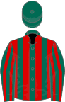 Dark green and red stripes, dark green cap